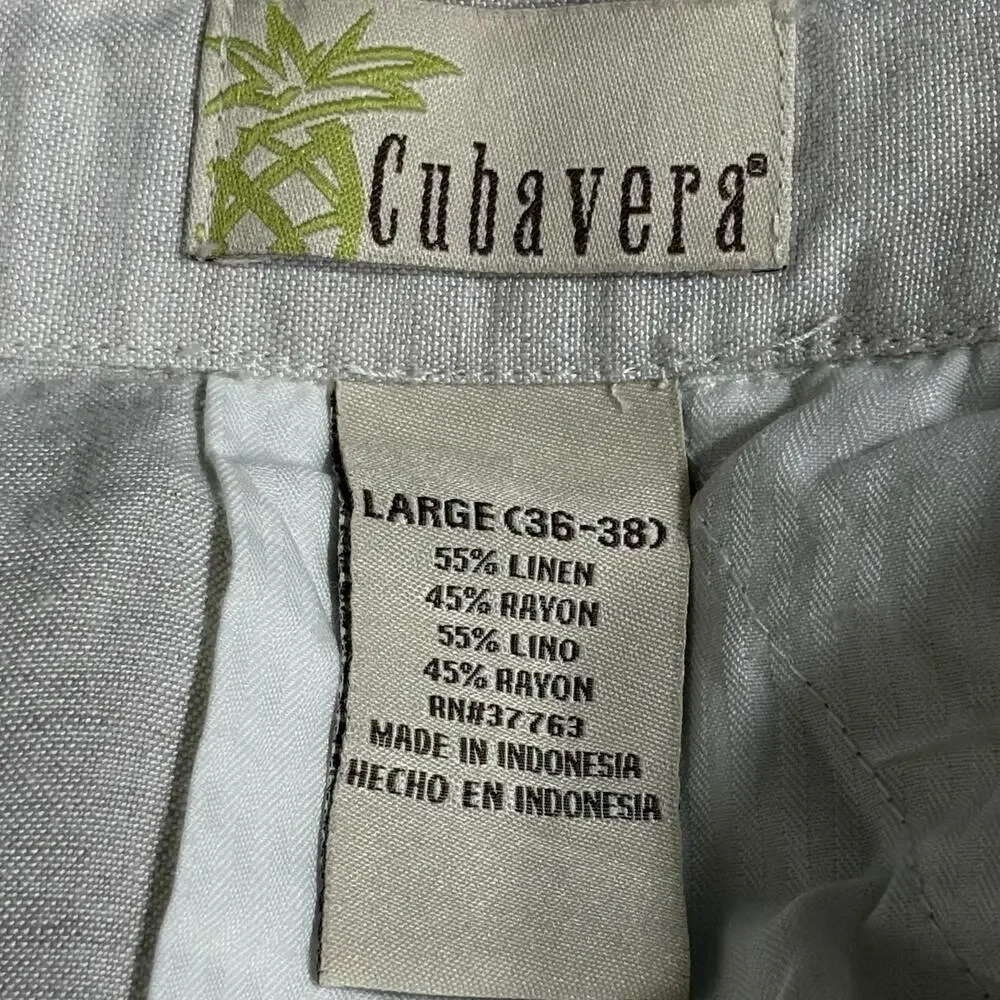 Cubavera Pants Mens 32x26 Beige Linen Blend Drawstring Elastic Waist Casual